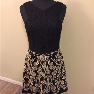 Gianni Bini Black & Gold Cocktail A-line Dress 10